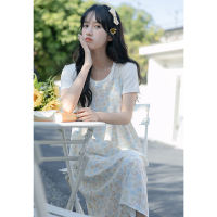 CACHE碎花吊带裙女2022春法式时尚甜美森系宽松中长款雪纺连衣裙