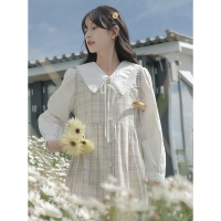 CACHE文艺格纹连衣裙女2022春法式复古学院风时尚洋气宽松中长款