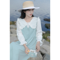 CACHE日系学院风蓝色背心裙女2022春法式复古百搭清新甜美连衣裙