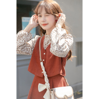 CACHECACHE假两件碎花连衣裙女2022年春季法式复古时尚气质中