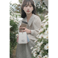 CACHE娃娃领茶歇花连衣裙女2022年春小个子法式复古收腰显瘦连衣裙