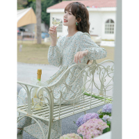 CACHE小碎花系带方领收腰连衣裙女2022春法式复古时尚洋气减龄森系