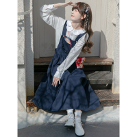 CACHE小个子中长款蓝色背带裙女2022春季复古百搭时尚可爱甜美减