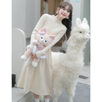 CACHE纯色半高领连衣裙女2022春复古小个子简约内搭收腰显瘦针织