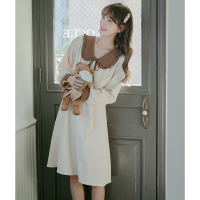 CACHE蝴蝶结娃娃领雪纺连衣裙女2022春复古法式气质甜美减龄显瘦