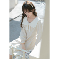 CACHE娃娃领长袖连衣裙女2022春复古森系洋气气质甜美减龄别致百搭