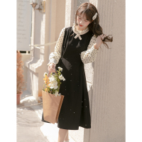 CACHE赫本风拼接撞色连衣裙女2022春碎花法式复古甜美气质假两件