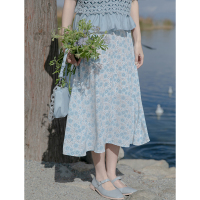 CACHE清新碎花半身裙2022春克拉蓝湖湾甜美气质法式复古设计百搭