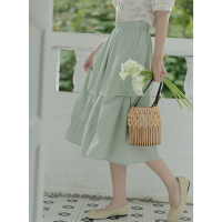 CACHE压褶绿色半身裙女2022年日系时尚不规则设计感A字高腰中长裙