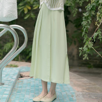 CACHE不规则绿色半身裙女2022小个子时尚简约宽松高腰压褶雪纺裙