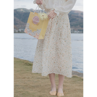 CACHE清新碎花半身裙2022年春法式复古小个子百搭时尚松紧腰设计
