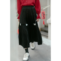 CACHE赫本风松紧腰黑色半身裙女2022年日系时尚复古立体绣花百搭