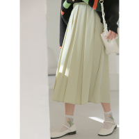 CACHE纯色绿色半身裙女2022复古小个子时尚简约学院风高腰中长款