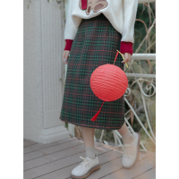 CACHE中长款经典格纹半身裙女2022年春季复古日系学院风高腰显瘦