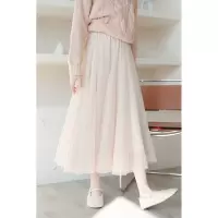 CACHE超仙网纱半身裙女秋冬高腰显瘦A字裙2022新款冬季中长款裙子