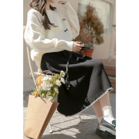 CACHE赫本风黑色高腰半身裙女2022年春韩版休闲百搭日系学院风中长