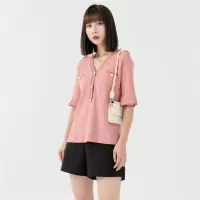 CACHE CACHE气质小香风夏季新款针织中袖小清新百搭上衣女士T恤