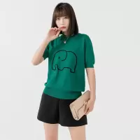 CACHE CACHE洋气卡通小象印花T恤女2022夏装新款时尚短袖女