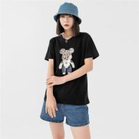 CACHE CACHE夏季新款韩系卡通熊热转印宽松T恤圆领时尚百搭上衣女