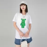 CACHE CACHE夏季新款韩系绿熊热转印宽松T恤圆领时尚百搭上衣女