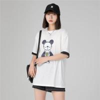 CACHE CACHE夏季新款韩系机械熊圆领短袖女式T恤百搭时尚上衣女潮