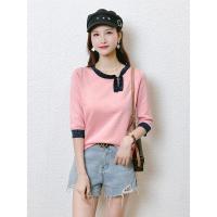 CACHE CACHE少女感针织短袖夏季新款圆领装饰扣单穿气质上衣T恤