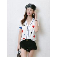 CACHE CACHE少女感针织T恤2022年夏季新款韩系纽扣针织短袖上衣女
