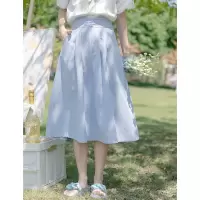 CACHE杏色半身裙女新款2022轻薄高腰a字显瘦褶皱百搭基础中长款裙
