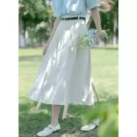 CACHE杏色半身裙女2022韩版学院风复古气质高腰显瘦a字中长款伞裙