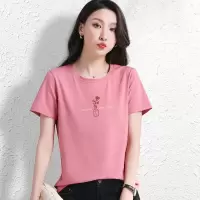 CACHE CACHE纯棉皮粉色短袖可爱瓶子小花刺绣T恤小清新女士上衣