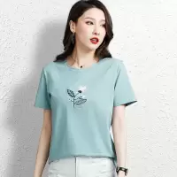 CACHE CACHE夏季新款时尚花朵刺绣短袖T恤纯棉圆领宽松休闲上衣