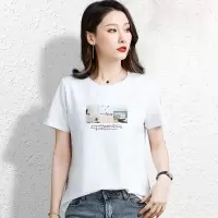 CACHE CACHE夏季新款时尚插画印花纯棉短袖女时尚减龄宽松T恤上衣