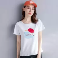 CACHE CACHE经典白色纯棉印花短袖女简约时尚百搭宽松女士T恤