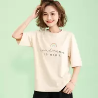 CACHE CACHE夏季新款彩虹字母涂鸦纯棉T恤宽松时尚减龄女士短袖