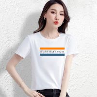 CACHE CACHE纯棉字母印花T恤白色时尚通勤气质女士短袖宽松上衣