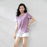 CACHE CACHE夏季烟熏紫圆领女士T恤纯棉短袖时尚通勤百搭上衣