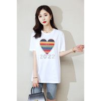 CACHE CACHE夏季圆领爱心烫钻短袖女2022年新款炸街宽松百搭T恤