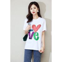 CACHE CACHE夏季新款爱心字母印花简单LOVE短袖上衣百搭休闲T恤