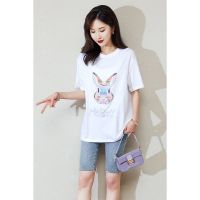 CACHE CACHE夏季新款韩版重工烫钻洋气打底衫炸街百搭拼接卡通T恤