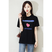 CACHE CACHE夏季新款字母爱心印花韩系个性时尚百搭黑色短袖T恤
