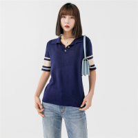 CACHE CACHE夏季新款Polo领T恤休闲百搭针织短袖