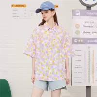 CACHE CACHE夏季新款不规则碎花衬衫薄宽松休闲短袖开衫设计感潮女式上衣