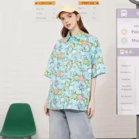 CACHE CACHE夏季新款ins潮复古半袖休闲个性短袖薄清凉女式衬衫