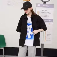 CACHE CACHE美式复古街头休闲百搭中性工装短袖衬衣开衫女式衬衫