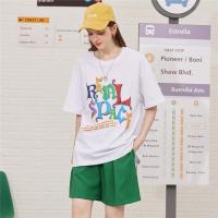 CACHE CACHE夏季新款韩版宽松上衣字母印花圆领百搭短袖休闲T恤