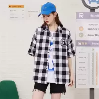 CACHE CACHE经典格子夏季新款宽松休闲上衣立体字母外穿女式衬衫