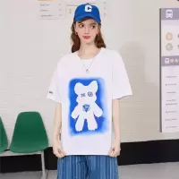CACHE CACHE夏季新款韩版宽松字母刺绣上衣圆领短袖卡通印花T恤