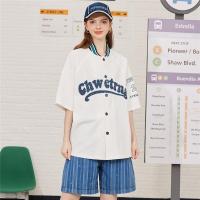 CACHE CACHE新款棒球衬衣字母刺绣宽松休闲半袖开衫女士衬衫