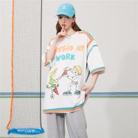 CACHE CACHE夏季新款宽松潮流休闲卡通涂鸦字母印花撞色短袖T恤