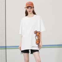 CACHE CACHE夏季新款宽松休闲仿刺绣老虎白色短袖上衣T恤